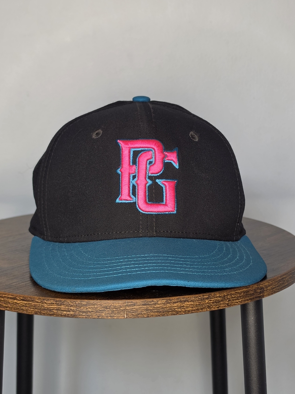 Perfect Game Baseball Hat Fitted Stretch Cap Black Teal Pink PG Logo XS/S